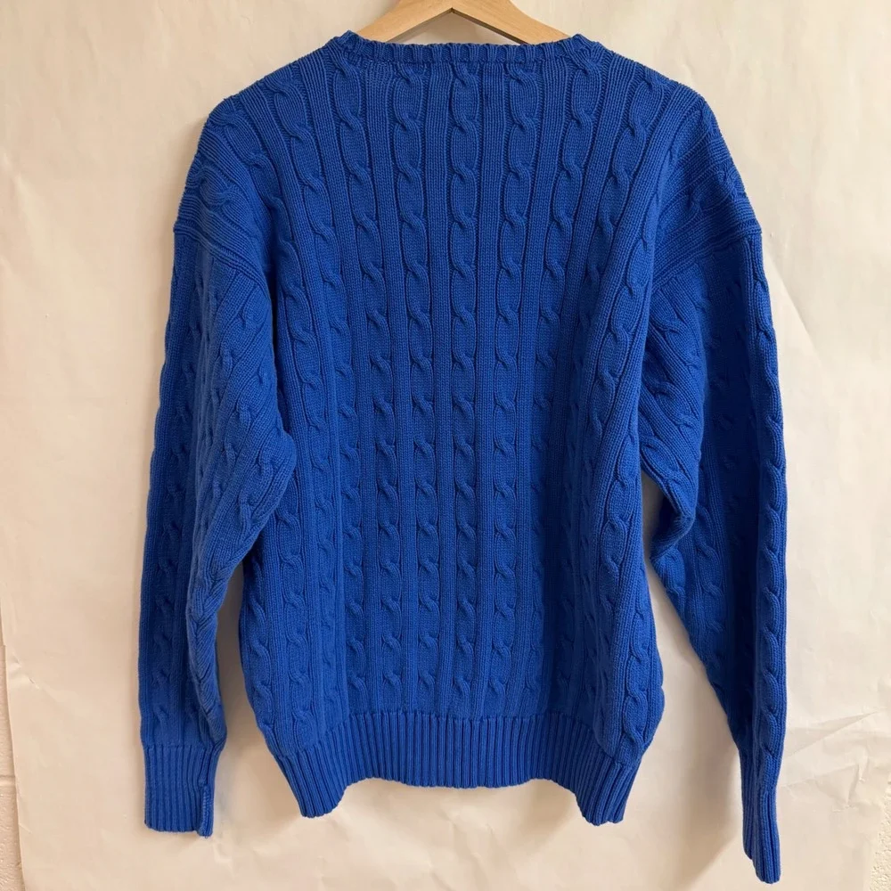 Polo Ralph Lauren Blue Cable Knit Chunk Sweater Mens XL Golf Crest‎ Ivy Vintage
